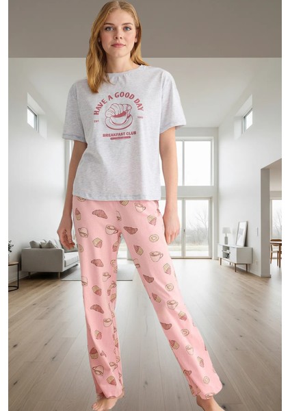 Melanj Baskılı Örme Pijama Takımı Ev Konforu Için Özenle Seçilmiş Yüksek Kalite Şık Görünüm fiyatları