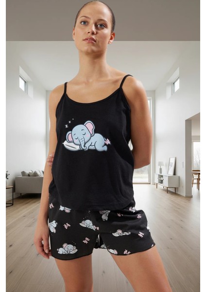 Fil Desenli Pamuk Örme Pijama Takımı Yaz Için Ideal Konfor Günlük Kullanım