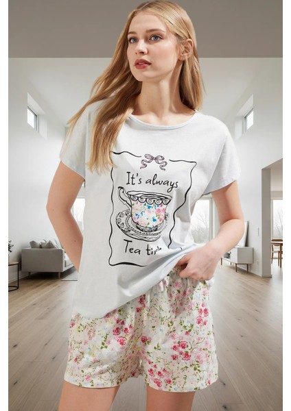 Yazlık Homewear %100 Pamuk Çiçekli Pijama Takımı Bisiklet Yaka Trend Tasarım Mükemmel Uyum fiyatları