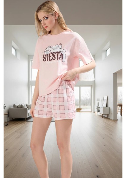 Nefes Alan Pamuklu Kedi Desenli Ekose Pijama Şort Takımı Özel Tasarım Özenle Seçilmiş Premium Kalite fiyatları