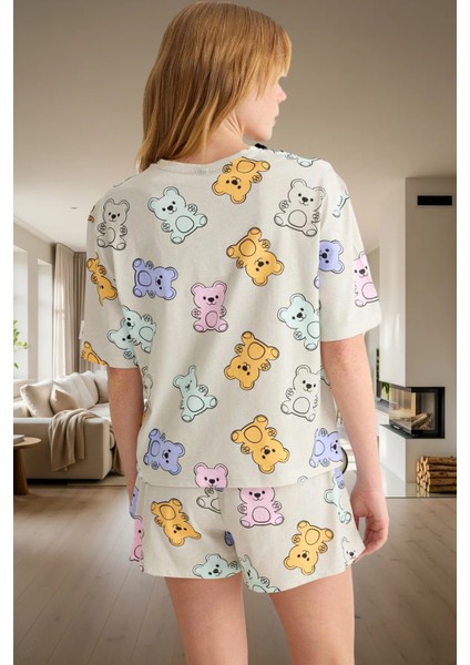 Yazlık Ayıcıklı Pijama Takımı %100 Pamuk Regular Kalıp Seçkin Malzeme Günlük Kullanım Için modelleri