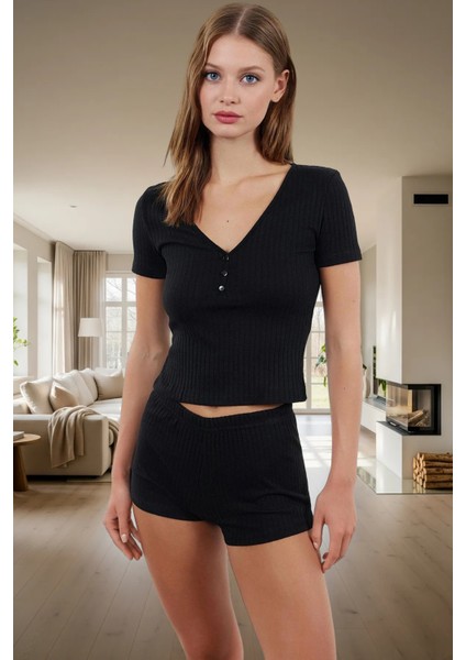 2'li Pijama Takımı Nefes Alan Pamuk Polyester V Yaka Regular Fit Yazlık Mükemmel Uyum