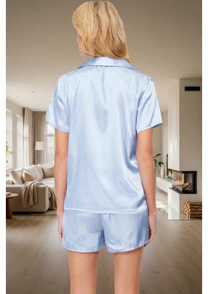 Rahat Ev Giyim Seti Saten Pijama Takımı Şortlu ve Kısa Kollu Özenle Seçilmiş modelleri