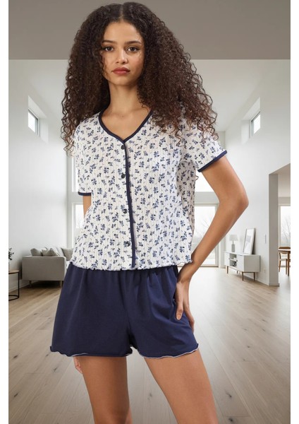 Pamuklu Çiçekli Pijama Takımı Rahat Örme Kumaş Yazlık ve Şık