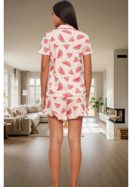 Örme Pamuklu Karpuz Desenli Pijama Takımı Yazlık Rahat Regular Kalıp ve Şık Premium Kalite modelleri