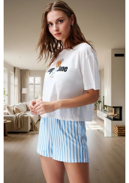 Ayıcıklı Çizgili %100 Pamuklu Pijama Takımı Rahat ve Şık Yaz Uykusu Mükemmel Uyum Dayanıklı Malzeme fiyatları