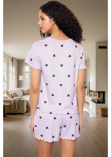 Rahat Yazlık Pijama Takımı Kalpli Desen Örme Kumaş Lastikli Şort Yüksek Kalite Mükemmel Uyum modelleri