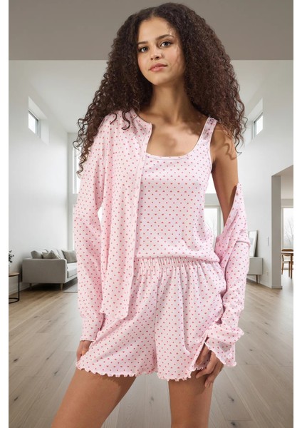 Rahat Kalpli Desenli 3lü Pijama Takımı Yumuşak Örme Kumaş Şık Görünüm Kaliteli Işçilik