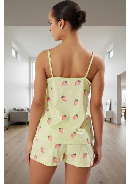 Nefes Alan Pamuklu Pijama Takımı V Yaka Çilek Desenli Yazlık Günlük Kullanım Için Uzun Ömürlü modelleri