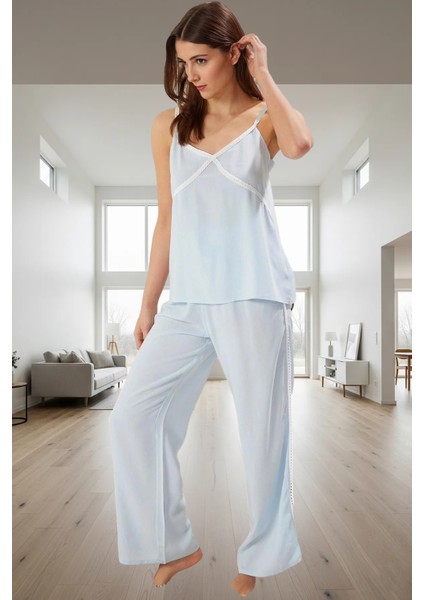 Ince Askılı V Yaka Dantel Detaylı Viskoz Poplin Pijama Takımı Dayanıklı Malzeme Modern Stil fiyatları