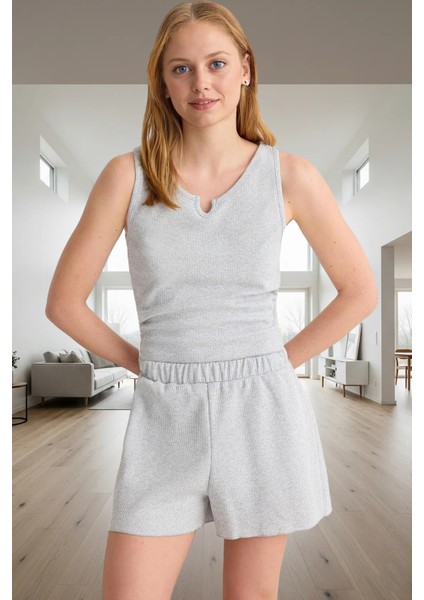Yazlık Örme Pijama Takımı Nefes Alabilir Waffle Kumaş Günlük Kullanım Için Rahat