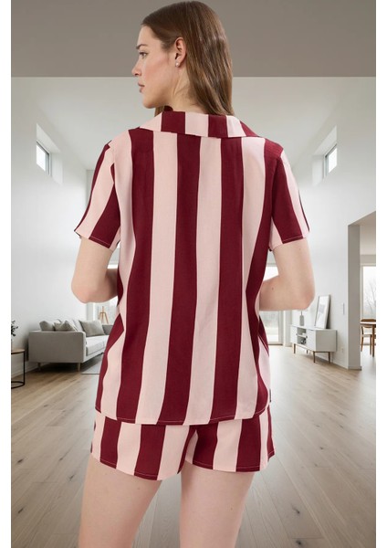 Yazlık Çizgili Pijama Takımı Nefes Alan Viskoz Kumaş Regular Kalıp Şık Görünüm modelleri