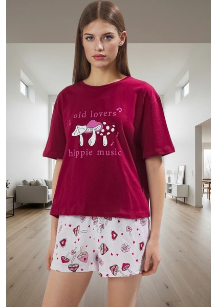 Mantar Desenli Pamuklu Pijama Takımı Rahat ve Şık Uyku Görünüm Modern Stil