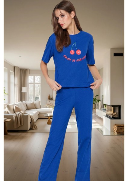 Eğlenceli Baskılı Homewear Pijama Takımı %100 Pamuk Rahat Kesim Modern Stil Kullanım