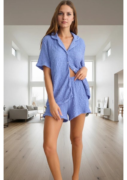 Rahat Pijama Takımı %99 Polyester Bürümcük Dokuma Kısa Kollu Şık Görünüm Uzun Ömürlü fiyatları