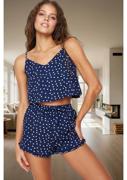 Yazlık Ince Askılı Fırfırlı Pijama Takımı %100 Viskoz Rahatlık Kaliteli Işçilik