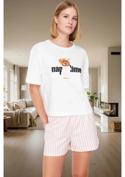 Ayıcıklı Çizgili %100 Pamuklu Pijama Takımı Rahat ve Şık Yaz Uykusu Mükemmel Uyum Dayanıklı Malzeme fiyatları