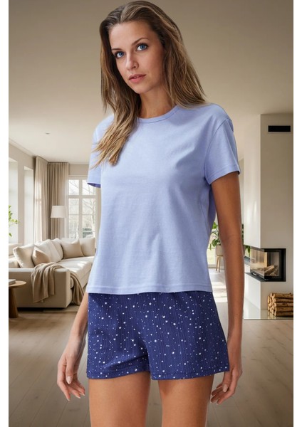 Yıldız Desenli Pamuklu Pijama Takımı Rahat ve Şık Yazlık Modern Stil Kullanım