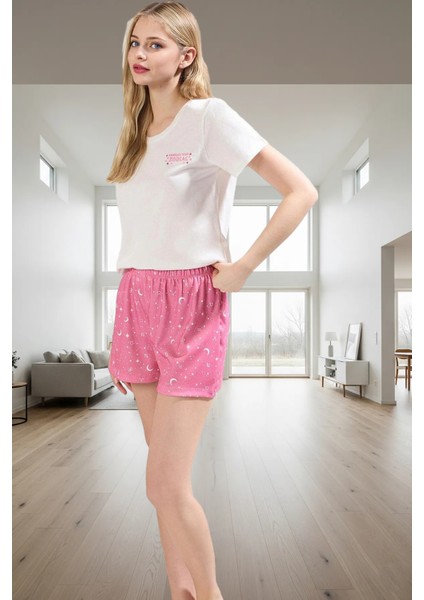 Rahat Ev Giyim Takımı %100 Pamuk Burç Desenli Şortlu Pijama ve Şık Dayanıklı Malzeme