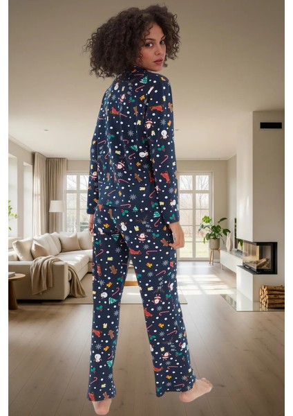 Yumuşak Pamuklu Kış Pijama Takımı Noel Baskılarıyla Sıcaklık ve Konfor Dayanıklı Malzeme modelleri