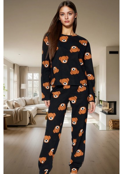 Rahat %100 Pamuk Ayıcıklı Pijama Takımı Uzun Paça Boru Kaliteli Işçilik Zarifane Tasarım