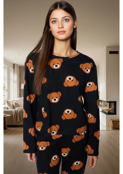 Rahat %100 Pamuk Ayıcıklı Pijama Takımı Uzun Paça Boru Kaliteli Işçilik Zarifane Tasarım fiyatları