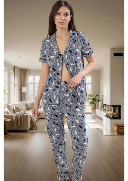 Baskılı Örme Pijama Takımı %100 Pamuk Regular Kalıp Rahat Uyku Şık Görünüm fiyatları