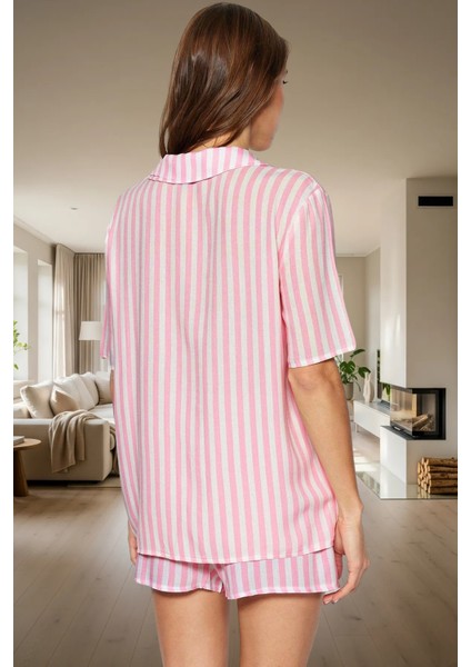 Rahat ve Şık Çizgili Viskoz Pijama Takımı Yazlık Ev Giyim Seti Özenle Seçilmiş Görünüm modelleri