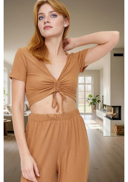 Rahat Kesim Örme Pijama Takımı Ideal Ev Giyim Seti Kullanım Zarifane Tasarım ve Şık