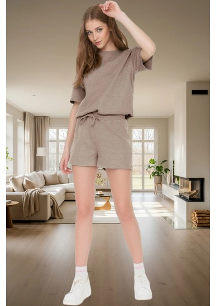 Yazlık Pijama Takımı Waffle Kumaş Örme Rahat Kalıp 2'li Mükemmel Uyum Konforlu Kesim