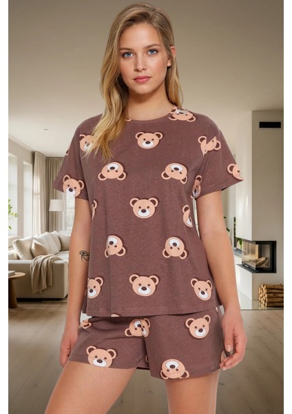 Kadın %100 Pamuklu Regular Kalıp Ayıcıklı Pijama Takımı Özenle Seçilmiş Trend Tasarım