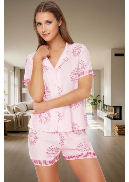 Şortlu Pijama Takımı Yumuşak Viskon ve Güneş Desenleri Özenle Seçilmiş Konforlu Kesim fiyatları