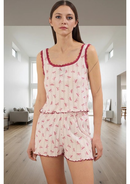 Rahat Pamuklu Pijama Takımı Çiçek Desenli Kolsuz 2'li Takım Günlük Kullanım Için Yüksek Kalite