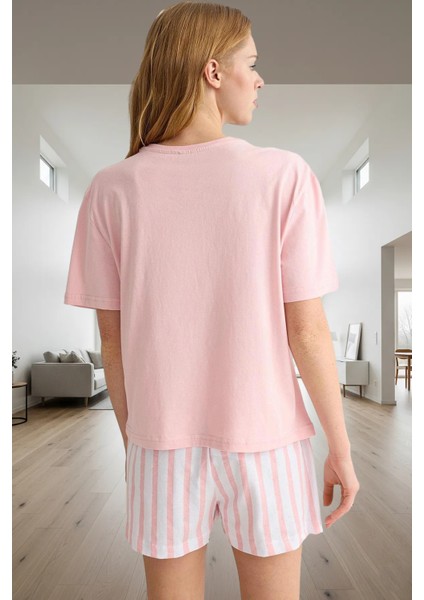 Yazlık Pamuklu Pijama Takımı Kalpli Çizgiler Regular Kalıp Rahat Uyku Premium Kalite modelleri