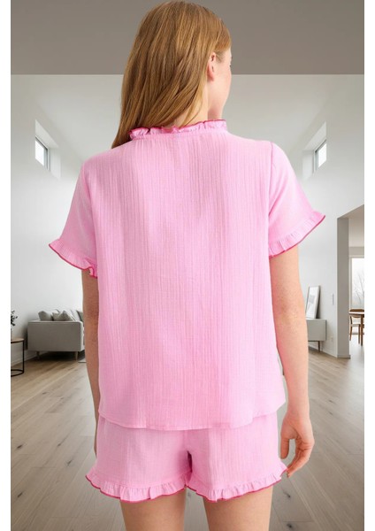 Rahat ve Şık Pijama Takımı Müslin Kumaş Fırfırlı Detaylar Görünüm Kaliteli Işçilik modelleri