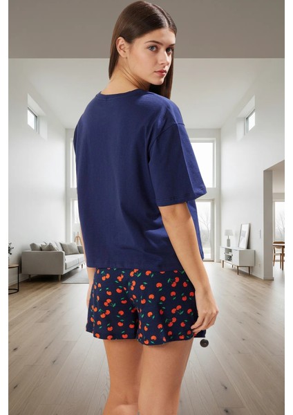 Rahat Pamuklu Kiraz Desenli Pijama Takımı Yazlık Şort ve T Shirt Mükemmel Uyum Zarifane Tasarım modelleri