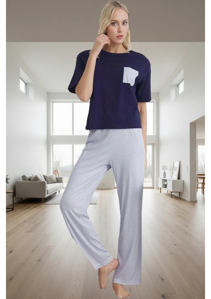 Pamuklu Örme Pijama Takımı Galaksi Desenli Regular Kalıp Günlük Kullanım Için