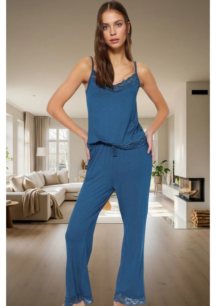 Rahat Viskoz Pijama Takımı Renk Dantel Detay Ince Askılı V Yaka 2'li Takım fiyatları