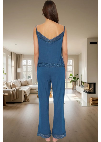 Rahat Viskoz Pijama Takımı Renk Dantel Detay Ince Askılı V Yaka 2'li Takım modelleri