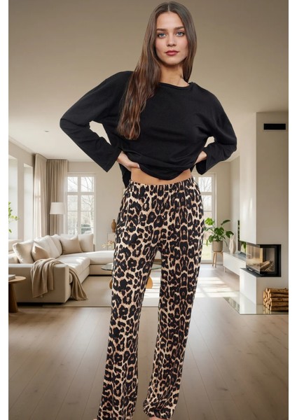2'li Leopar Desenli Örme Pijama Takımı Kışlık Kaliteli Işçilik Profesyonel Görünüm fiyatları