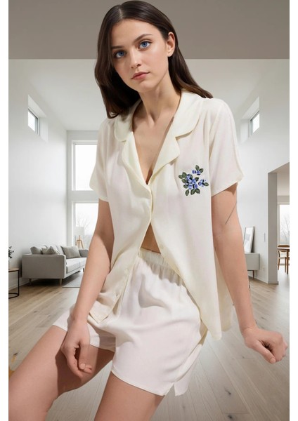 Şık ve Rahat Nakışlı Viskoz Pijama Takımı Yazlık Homewear Koleksiyonu Uzun Ömürlü fiyatları