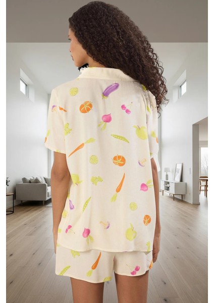 Rahat ve Şık %100 Viskon Sebze Desenli Pijama Takımı Şortlu Seçkin Malzeme modelleri