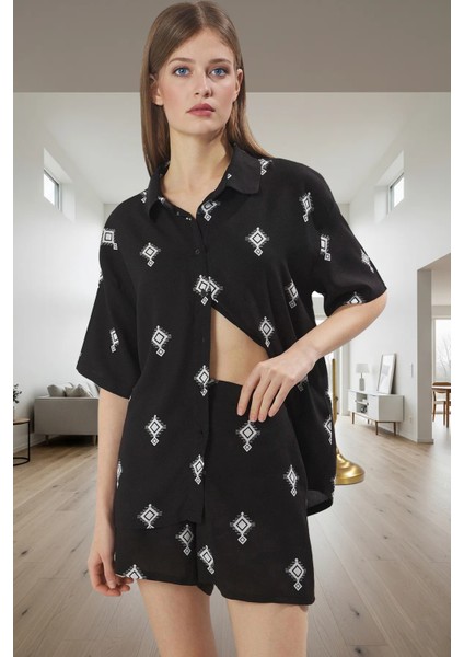 Yazlık Etnik Desenli Pijama Takımı Shally Kumaş Konfor Profesyonel Görünüm Mükemmel Uyum fiyatları