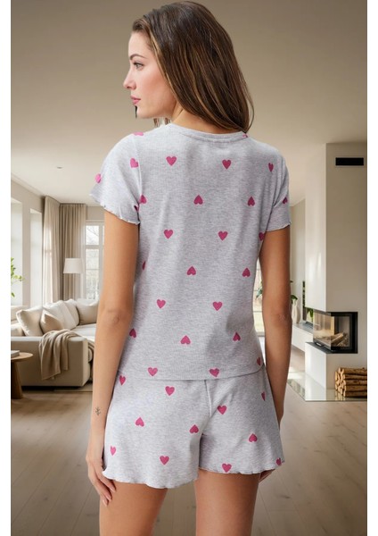 Kalpli Desenli Pijama Takımı Yumuşak Örme Kumaş Lastikli Şort 2'li Takım Premium Kalite modelleri