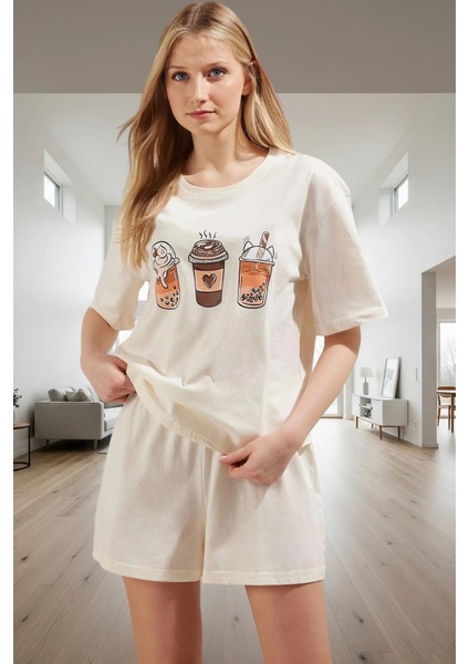 Yazlık %100 Pamuk Pijama Kahve Baskısı Regular Kalıp Yüksek Kalite Rahat ve Şık fiyatları