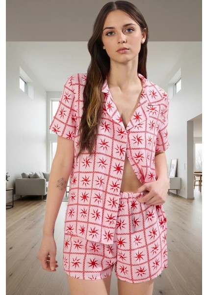 Yazlık Şortlu Pijama Takımı %100 Viskoz Shally Dokuma Profesyonel Görünüm Premium Kalite fiyatları