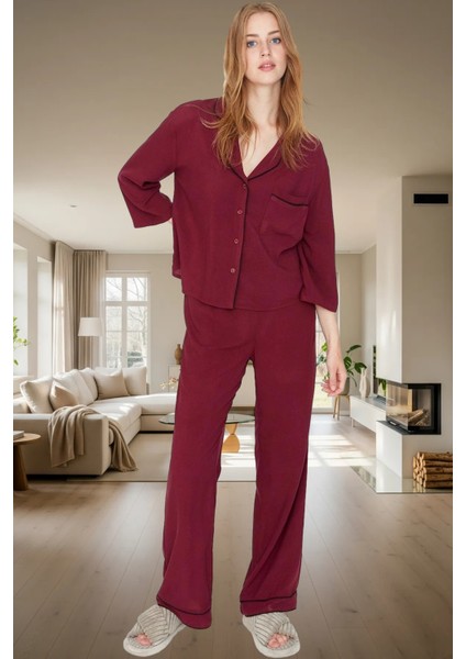 Shally Dokuma Viskon Pijama Takımı Kışlık Rahat Kalıp Dayanıklı Malzeme Profesyonel Görünüm