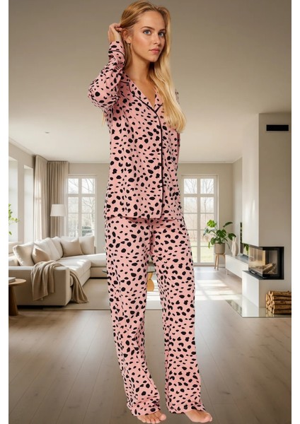 Evde Rahatlık Için %100 Pamuklu Leopar Desenli Pijama Takımı Modern Stil Profesyonel Görünüm fiyatları
