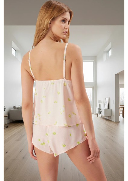 Rahat Viskon Pijama Takımı Çiçekli Desen Ince Askılı Boru Paça Şort Özenle Seçilmiş modelleri