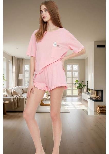 Rahat Yazlık Pijama Takımı Kısa Kollu Tişört ve Şort Pamuklu Örme Kumaş Özenle Seçilmiş fiyatları